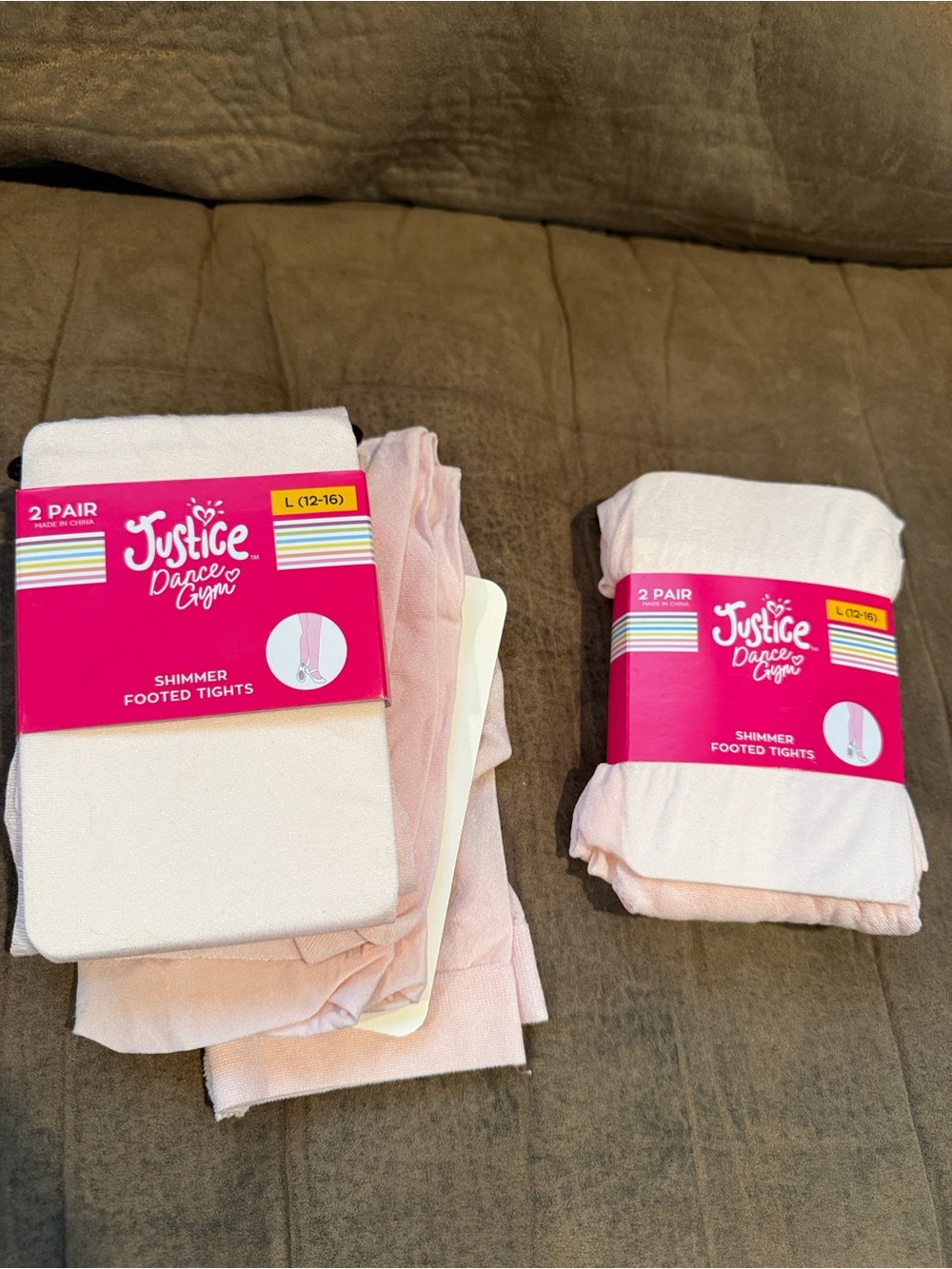 Justice Shimmer Footed Tights - Pink and White Duo